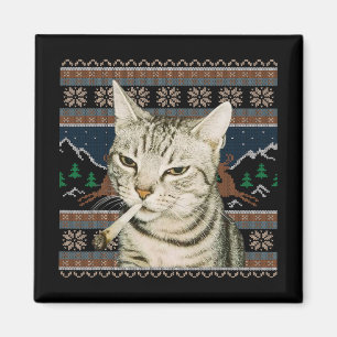Grappige Rokkende Kat Meme Kerst Ugly Sweater Kat  Magneet