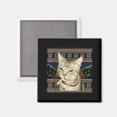 Grappige Rokkende Kat Meme Kerst Ugly Sweater Kat Magneet (Voorkant / Achterkant)