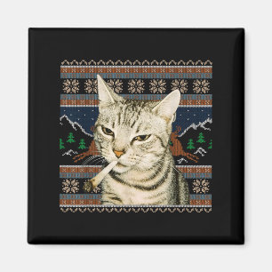 Grappige Rokkende Kat Meme Kerst Ugly Sweater Kat  Magneet