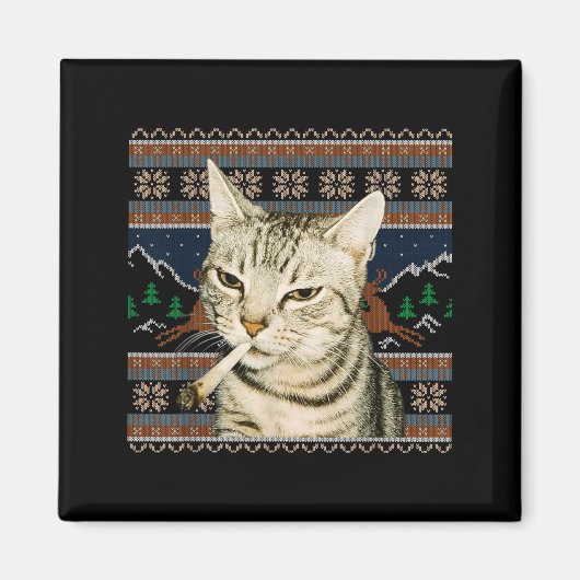 Grappige Rokkende Kat Meme Kerst Ugly Sweater Kat Magneet (Voorkant)