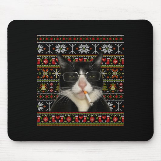 Grappige Rokkende Kat Meme Kerst Ugly Sweater Kat Muismat (Voorkant)