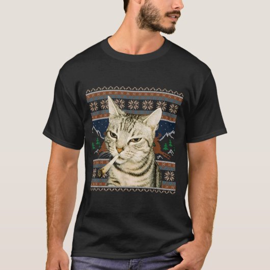 Grappige Rokkende Kat Meme Kerst Ugly Sweater Kat T-shirt (Voorkant)