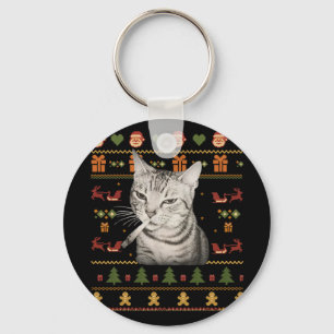 Grappige Rokkende Kat Meme Kerstmis Horrelijke Tru Sleutelhanger