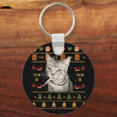 Grappige Rokkende Kat Meme Kerstmis Horrelijke Tru Sleutelhanger (Voorkant)