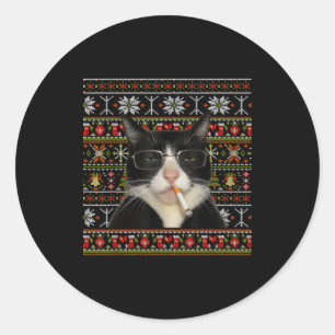 Grappige Rokkende Kat Meme Kerstmis Horrortrui Kat Ronde Sticker