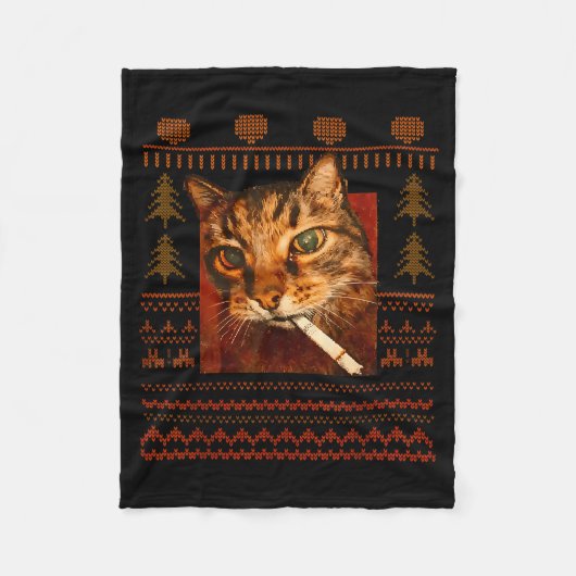 Grappige Rokkende Kat Meme Kerstmis Lelijk Voor Ma Fleece Deken (Voorkant)