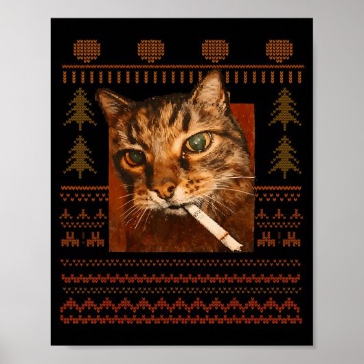Grappige Rokkende Kat Meme Kerstmis Lelijk Voor Ma Poster (Voorkant)
