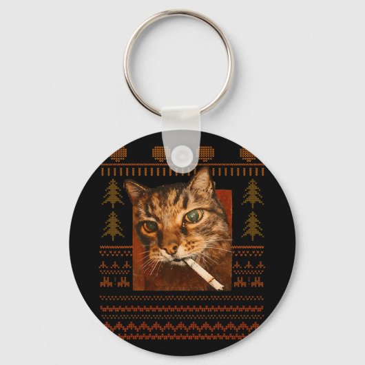 Grappige Rokkende Kat Meme Kerstmis Lelijk Voor Ma Sleutelhanger (Voorkant)