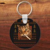 Grappige Rokkende Kat Meme Kerstmis Lelijk Voor Ma Sleutelhanger (Voorkant)
