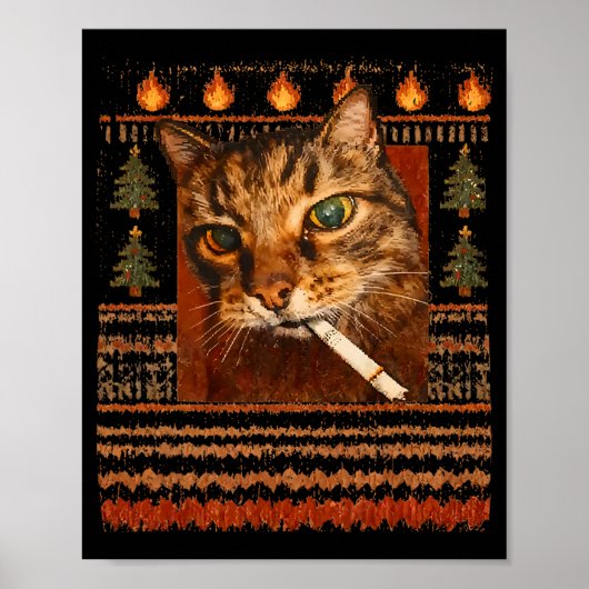 Grappige Rokkende Kat Meme Kerstmis Lelijke Poster (Voorkant)