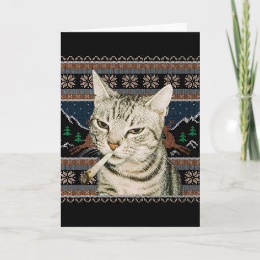 Grappige Rokkende Kat Meme Kerstmis Lelijke Trui K Kaart (Voorkant)