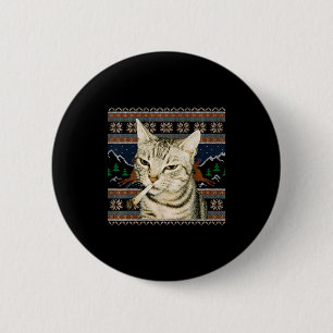 Grappige Rokkende Kat Meme Kerstmis Lelijke Trui K Ronde Button 5,7 Cm