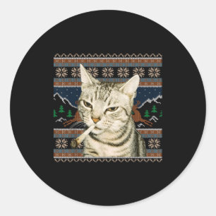 Grappige Rokkende Kat Meme Kerstmis Lelijke Trui K Ronde Sticker