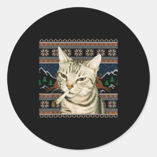 Grappige Rokkende Kat Meme Kerstmis Lelijke Trui K Ronde Sticker