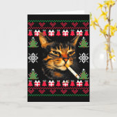 Grappige Rokkende Kat Meme Lelijke Kersttrui Voor  Kaart (Gele Bloem)