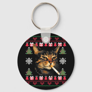 Grappige Rokkende Kat Meme Lelijke Kersttrui Voor Sleutelhanger