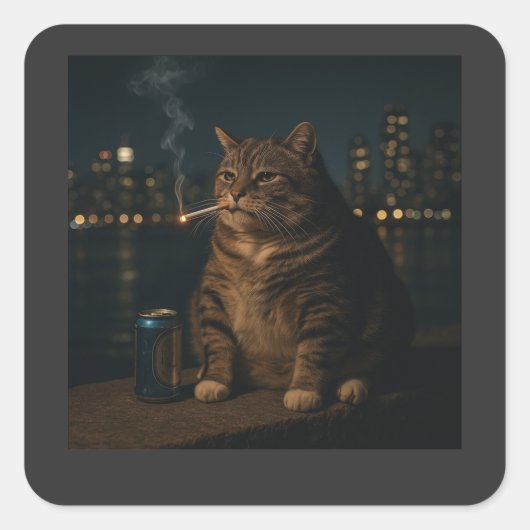 Grappige Rokkende Kat Meme Stomme Hersenrot Vierkante Sticker (Voorkant)