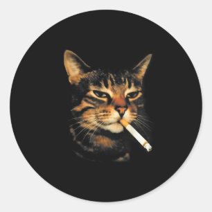 Grappige Rokkende Kat Sigaret Kitten Meme Stomme H Ronde Sticker