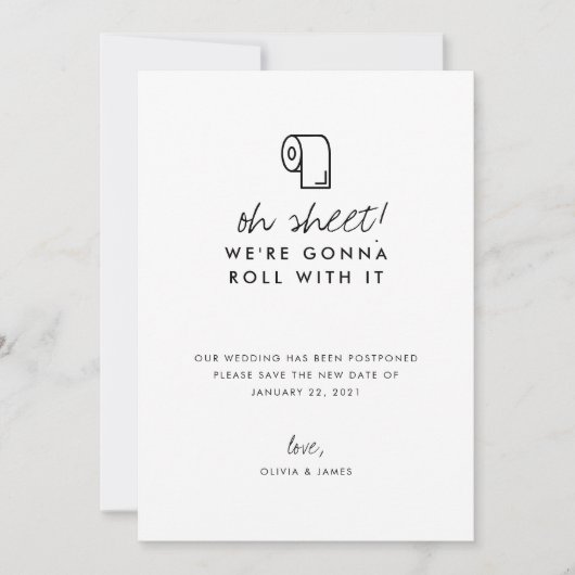 Grappige Rol Ermee Oh Blad Bruiloft Uitstel Aankondiging (Voorkant)