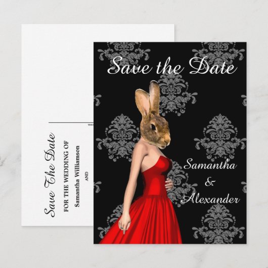 Grappige romantische dierlijke collage opslaan van aankondigingskaart (Voorkant / Achterkant)