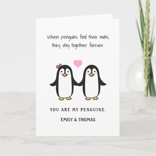 Grappige romantische pinguïn Valentijnsdag/ jubile Feestdagen Kaart (Voorkant)