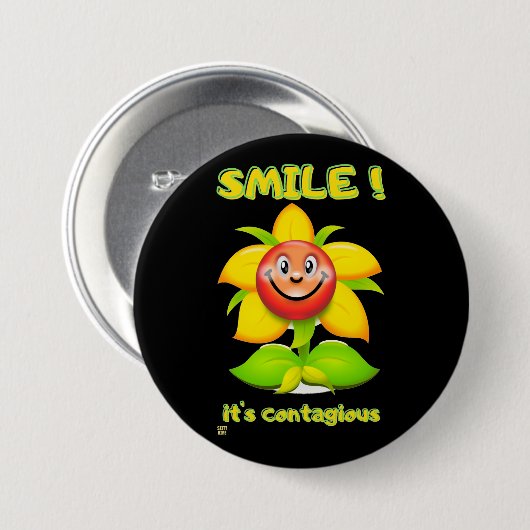 grappige ronde knop "SMILE" Button 7,6 Cm (Voorkant /achterkant)
