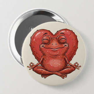Grappige Rood Hart Kikker Meditatie Speld - Grappi Ronde Button 4,0 Cm