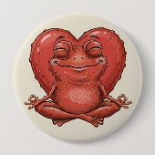 Grappige Rood Hart Kikker Meditatie Speld - Grappi Ronde Button 4,0 Cm (Voorkant)