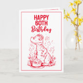 Grappige Rood & Wit Trex Man 60e Verjaardag Kaart (Gele Bloem)