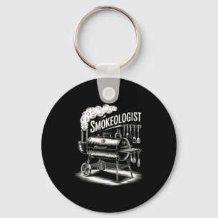 Grappige rookwetenschapper die bbq-rookapparaatgri sleutelhanger