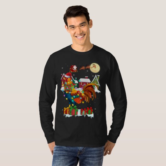 Grappige Rooster Kerst Lelijke trui Rooster Xmas T-shirt (Voorkant volledig)