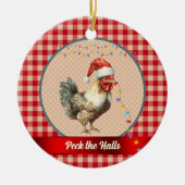 Grappige Rooster Peck de Hallen Kerstverlichting Keramisch Ornament (Voorkant)