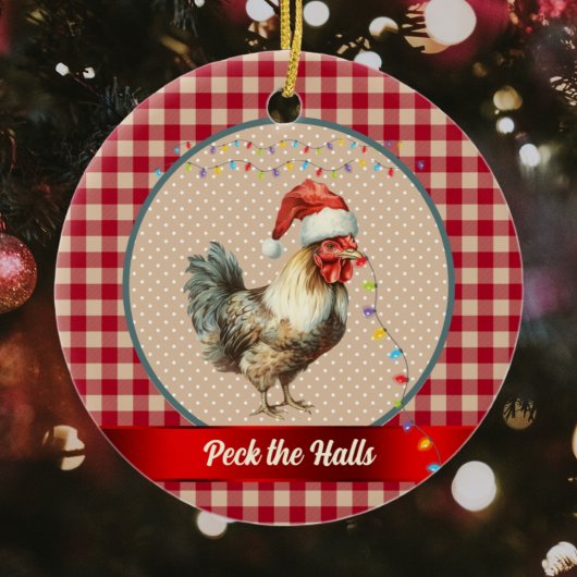 Grappige Rooster Peck de Hallen Kerstverlichting Keramisch Ornament