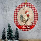 Grappige Rooster Peck de Hallen Kerstverlichting Keramisch Ornament