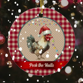 Grappige Rooster Peck de Hallen Kerstverlichting Keramisch Ornament