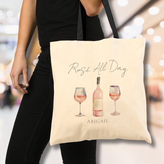 Grappige rosé hele dag wijnliefhebber tote bag