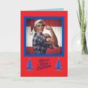 Grappige Rosie the Riveter Kerstkaart Feestdagen Kaart