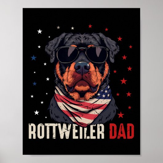 Grappige Rottweiler Dad USA sterren 4 juli vaders Poster (Voorkant)