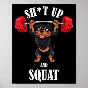 Grappige Rottweiler Fitness Squat Workout Gewichth Poster