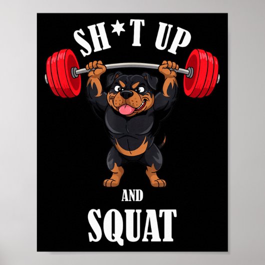 Grappige Rottweiler Fitness Squat Workout Gewichth Poster (Voorkant)