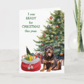 Grappige Rottweiler Hond Klaar voor Kerstmis Feestdagen Kaart (Voorkant)