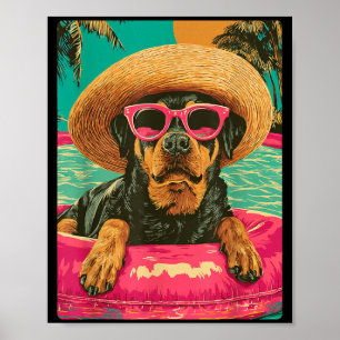 Grappige Rottweiler in Sungles Cute Dog Trocal ol Poster