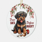 Grappige Rottweiler Pup Definieer ondeugende Kerst Keramisch Ornament (Links)