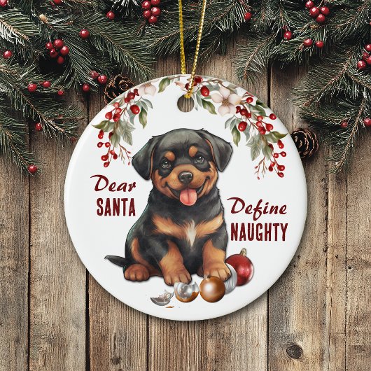 Grappige Rottweiler Pup Definieer ondeugende Kerst Keramisch Ornament