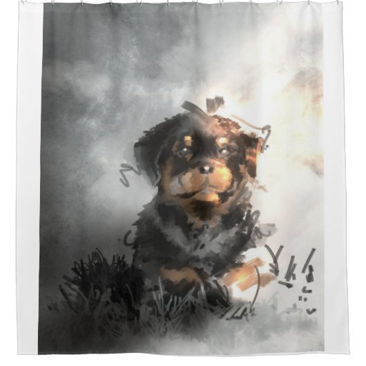 Grappige Rottweiler Puppy Digitale Kunst Gift Douchegordijn (Voorkant)