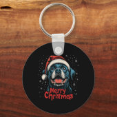 Grappige Rottweiler Santa Merry Christmas Rottie L Sleutelhanger (Voorkant)