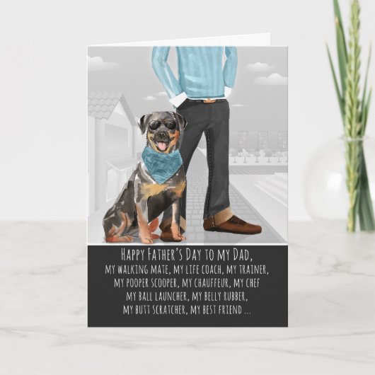 Grappige Rottweiler voor Vaderdag van de Hondenvad Kaart (Voorkant)