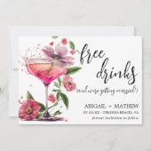 Grappige roze bloemencocktail trendy foto bruiloft save the date (Voorkant)