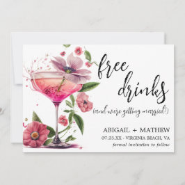 Grappige roze bloemencocktail trendy foto bruiloft save the date
