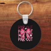 Grappige roze borstkanker game day ondersteuning sleutelhanger (Voorkant)